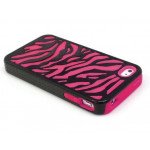 Wholesale iPhone 4 4S Zebra Hybrid Case (Black-Hot Pink)